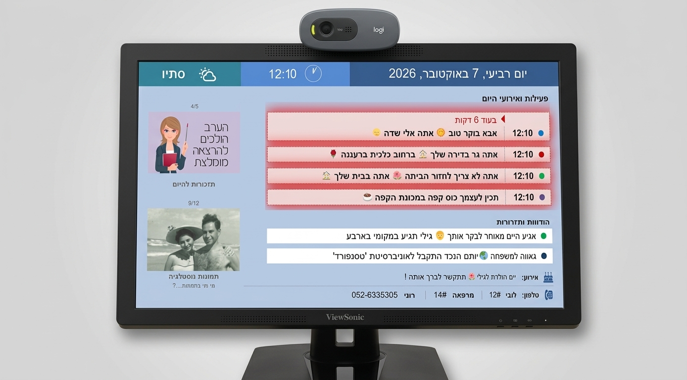 מצלמה מונחת במרכז החלק העליון של מסך תחנת הזיכרון של ממואפ